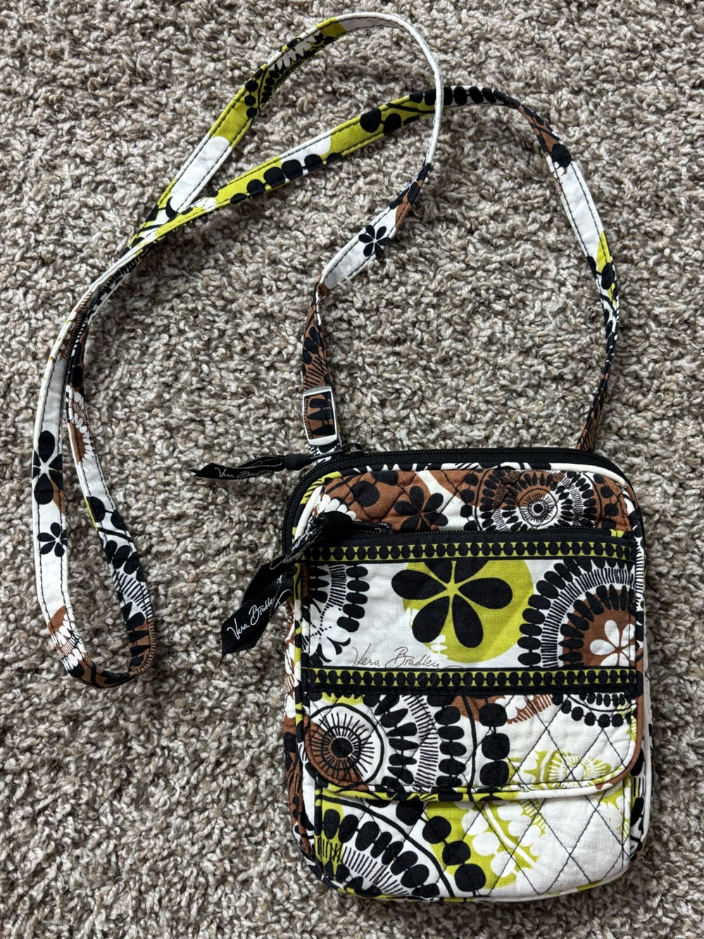 Vera Bradley Retired Cocoa Moss Mini Hipster Floral Quilted Crossbody Purse Bag